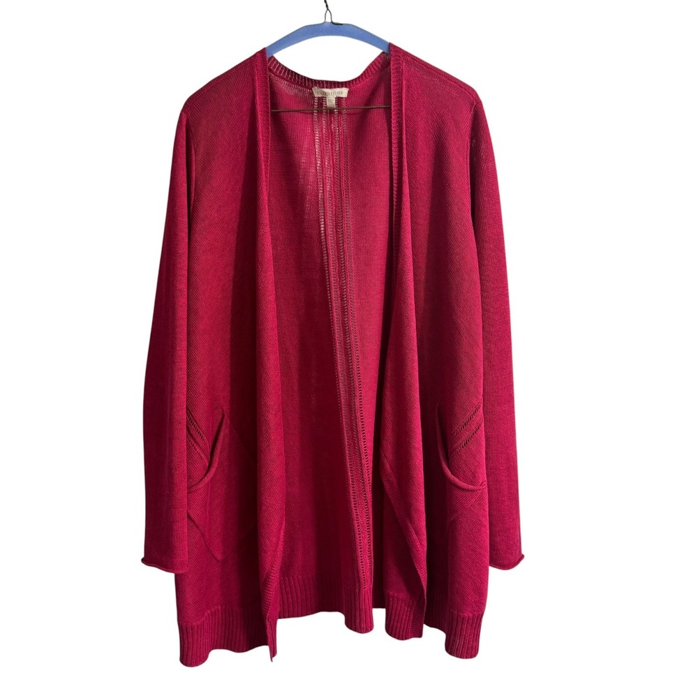 Eileen Fisher 100% Linen Nautical Beach Light Pockets Cardigan Sweater L Mauve